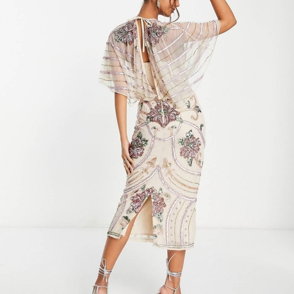 ASOS DESIGN Embellished Art Nouveau midi dress SIZE 2 - Picture 4 of 13